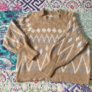 a new day Tan & Cream Patterned Crewneck Sweater